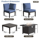 ASJMR Patio Furniture Set,8 Pieces Modern Outdoor Conversation Set w/43in Gas Fire Pit Table, Outdoor Metal Sectional Sofa with 55000 BTU Propane Fire Pit. ASJMR