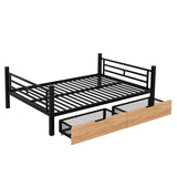 FAROUCHE Full Over Full Bunk Bed with 2 Drawers, Heavy Duty Metal Full Bed with Guardrail and Ladder, Can be Convertible to 2 Separated Beds, Noise Free, Space Saving Bunk Bed, Black FAROUCHE
