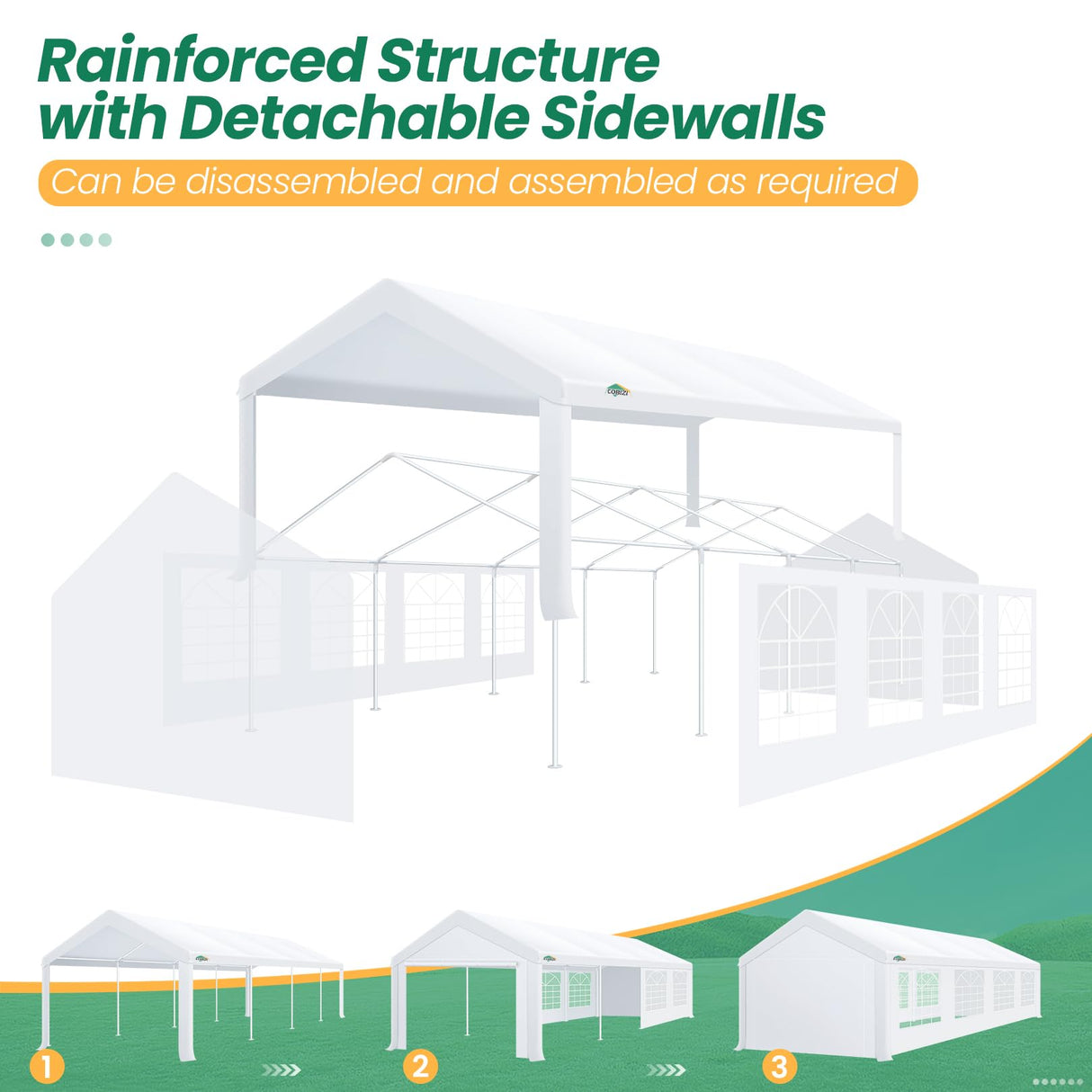 COBIZI 10x30 Party Tent Heavy Duty, 10x30 Tent Canopy with Removable Sidewalls & 4 Built-in Sandbag, Commercial Wedding Large Tent, UV 50+, Waterproof, White COBIZI