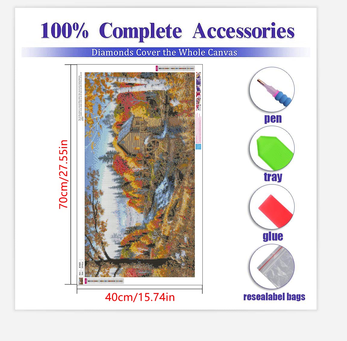 BOHADIY Diamond Painting Kits for Adults Rural Landscape Abstract 5D Diamond Art Kits for Adults, Large Size DIY Full Drill Paintings with Diamonds Gem Art Crafts for Home Wall Decor 16x27.5 Inch BOHADIY