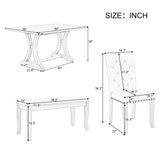 Farmhouse Dining Table Set for 6, Kitchen Table Set with Chairs and Bench, 6 Piece Solid Wood Dining Room Set with Trestle Table Legs for Kitchen, Dining Room (Antique Grey) Mirightone