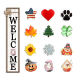 Interchangeable Welcome Sign for Front Porch Standing 45"X9" Large with 12 Pcs Replaceable Icons Outdoor Decorations Frame Tall Vertical Outside Farmhouse Rustic Door Decor (Wood) Surfapans
