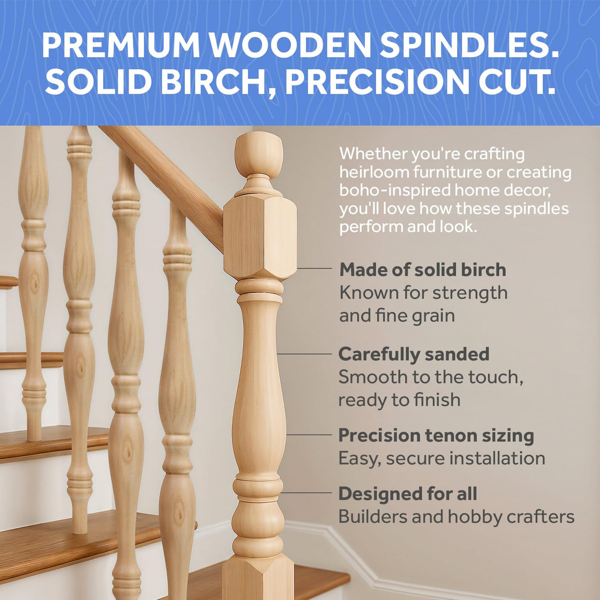 Wooden Baluster Spindles 9", Pack of 12 Spindles for Crafts, Woodworking, and Furniture, by Woodpeckers Woodpeckers