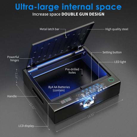 KESONS Biometric Gun Safe for Pistols, Fingerprint ≤0.1s Quick Access Handgun Safe with LCD Display/Digital Keypad, for Nightstand & Car (Matt Black) KESONS