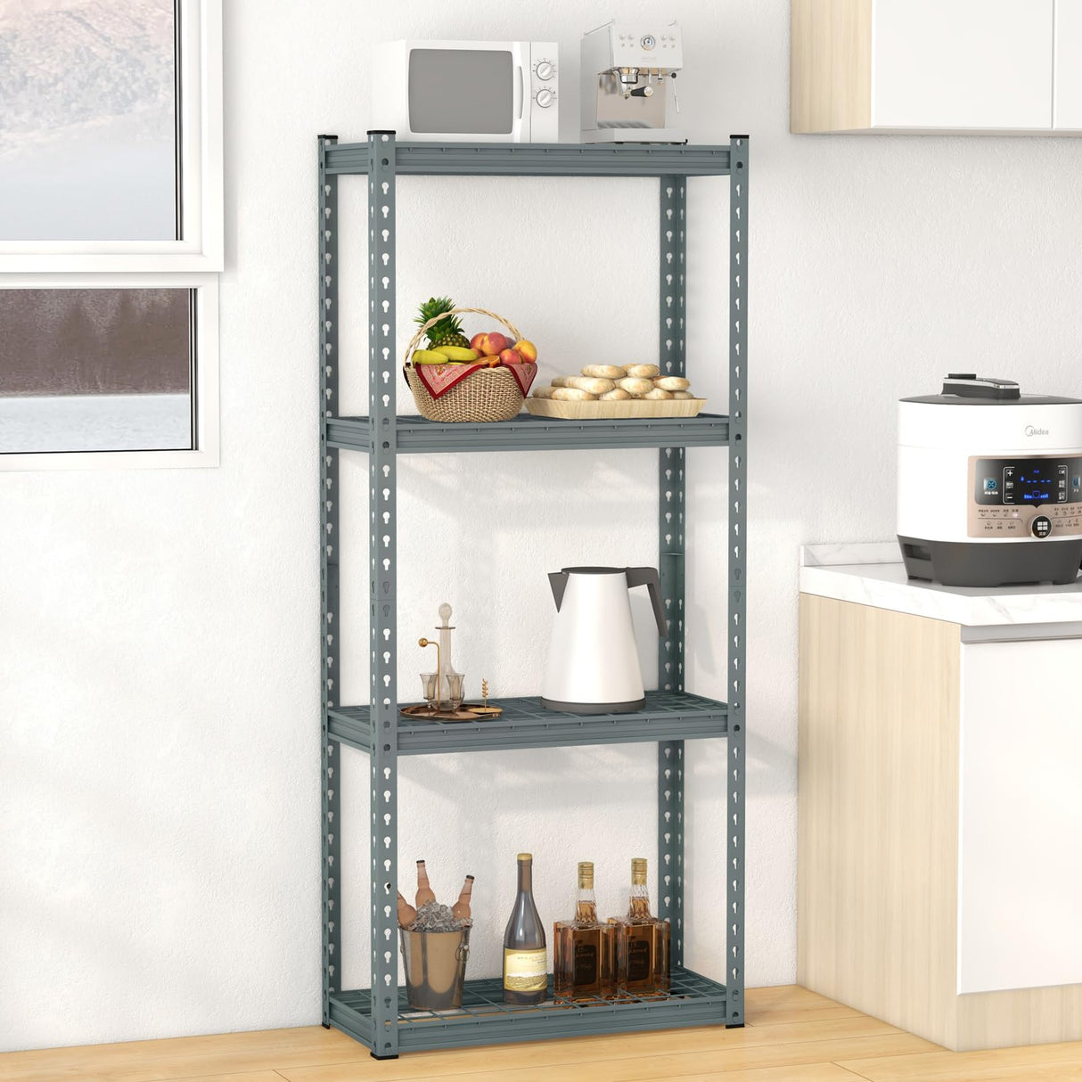 Goplus 4-Tier Metal Shelving Unit, 2 Pack Heavy Duty Wire Storage Rack with Anti-Slip Foot Pads, Height Adjustable Shelves for Warehouse, Kitchen, Living Room, Garage, 12" D x 27.5" W x 60" H Goplus