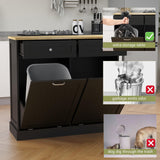 RASOO Double Tilt Out Trash Can Cabinet Freestanding Laundry Hamper Wooden Tabletop with 2 Drawers Kitchen Garbage Can for 10 Gallon, Black RASOO