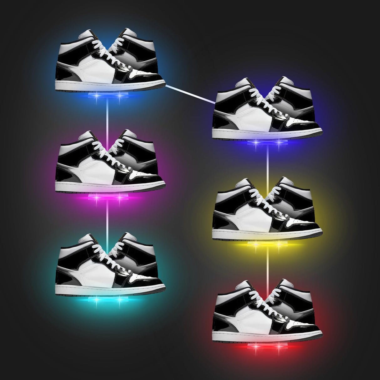 DTNESS 6Pcs Floating Shoe Display Shelf with LEDs, 8 x 3.9 Inch Clear Acrylic Wall Mounted Sneaker Rack, Glowing Levitating Shelves with 15 Screw Kits for Bedroom Gaming Room Shoe Store DTNESS