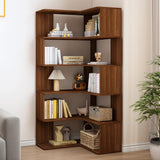IOTXY 6-Tier L-Shaped Corner Bookshelf - 66" Tall Wooden Freestanding Bookcase with Open Shelf Units, Walnut IOTXY