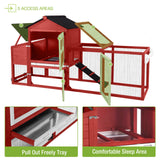 GUTINNEEN Chicken Coop Mobile Hen House On Wheels Easy to Move Wooden Poultry Cage with Nesting Box,Opening Wire Netting Roof,Red GUTINNEEN