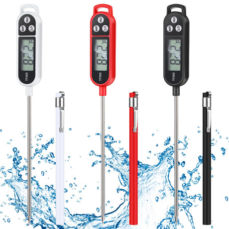 Copkim Waterproof Food Thermometer with Long Probe Digital Meat Thermometer for Water, Liquid, Candle and Cooking Instant Read for Kitchen BBQ Grill Candy(Black,White,Red) Copkim