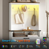 Farmhouse Shoe Cabinet with Coat Rack, Tall Shoe Cabinet with 2 Flip Drawers, Narrow Hidden Shoe Storage Cabinet, 2 in 1 Hall Tree Slim Freestanding Shoe Rack Organizer for Entryway, LED Light, White RALGEND