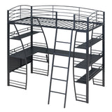 Bellemave Twin Size Loft Bed, Loft Bed with Desk and Bookcase with Metal Frame, Loft Bed with Desk and Storage, Black Bellemave