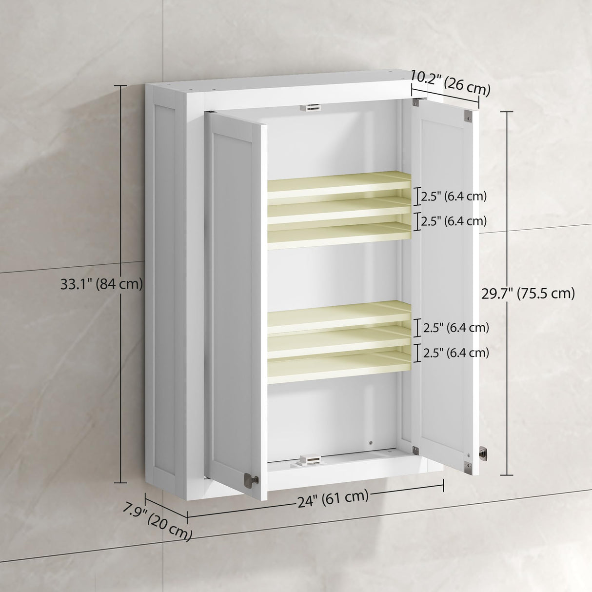 HOMCOM Bathroom Wall Cabinet, Modern Medicine Cabinet Wall Mounted, Over The Toilet Space Saver with 2 Doors and 2 Adjustable Shelves, White HOMCOM