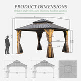 Domi 12x12 ft Wood Gazebo, Cedar Wood Frame Hardtop Gazebo with Galvanized Steel Double Roof, Outdoor Gazebo with Netting and Curtains, Patio Gazebo Pergola Pavilion for Patio, Backyard, Deck, Lawns domi outdoor living