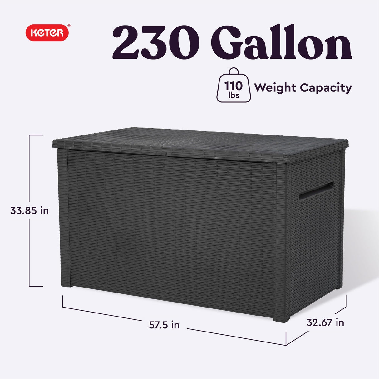 Keter Java XXL 230 Gallon Resin Rattan Look Large Outdoor Storage Deck Box for Patio Furniture Cushions, Pool Toys, and Garden Tools, Dark Grey Keter
