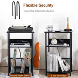 AMHANCIBLE Record Player Stand with Charging Station, Turntable Stand with Storage Cabinet, 3 Tier End Table Hold Up to 100 Albums, Record Stand for Vinyl, Living Room, Black, HETCD01BK-1 AMHANCIBLE