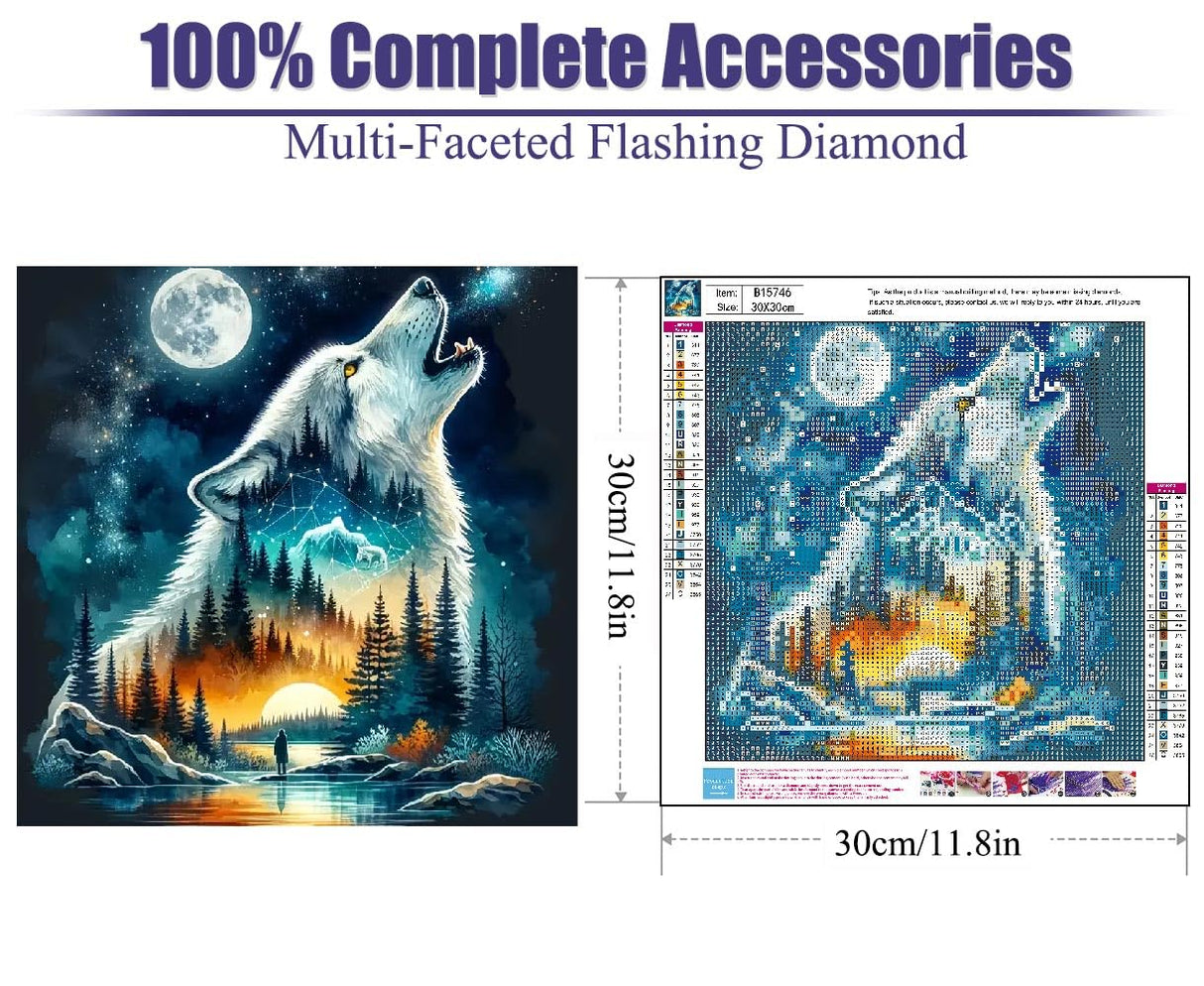 STGLCR Wolf Diamond Art Kits for Adults, Wolf Moon Diamond Painting Kits for Adults Beginners, DIY 5D Forest Diamond Painting with Round Gem Art Kits for Adult for Gift Home Wall Decor 12x12 Inch STGLCR