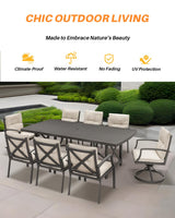 SEEHILL 9 Pieces Outdoor Dining Set, Aluminum Patio Dining Set for 8, Patio Table and Chairs Set with 2 Swivel Rocker Chairs, Patio Furniture Set with Umbrella Hole for Decks, Garden, Lawn, Gunmetal SEEHILL