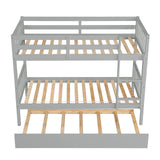 Merax Twin-Over-Twin Bunk Bed with Movable Trundle, Solid Wood Detachable Bunk Bed with Safety Guardrial and Ladder, Can be Converted Into 3 Separate Beds,Grey Merax