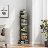 TUTOTAK Bookshelf, 8-Tier Bookcase, Narrow Spine Book Shelf for Small Space, Corner Standing Shelf for Living Room, Office, Study, Entryway, Olive Green BS06BOG008 TUTOTAK