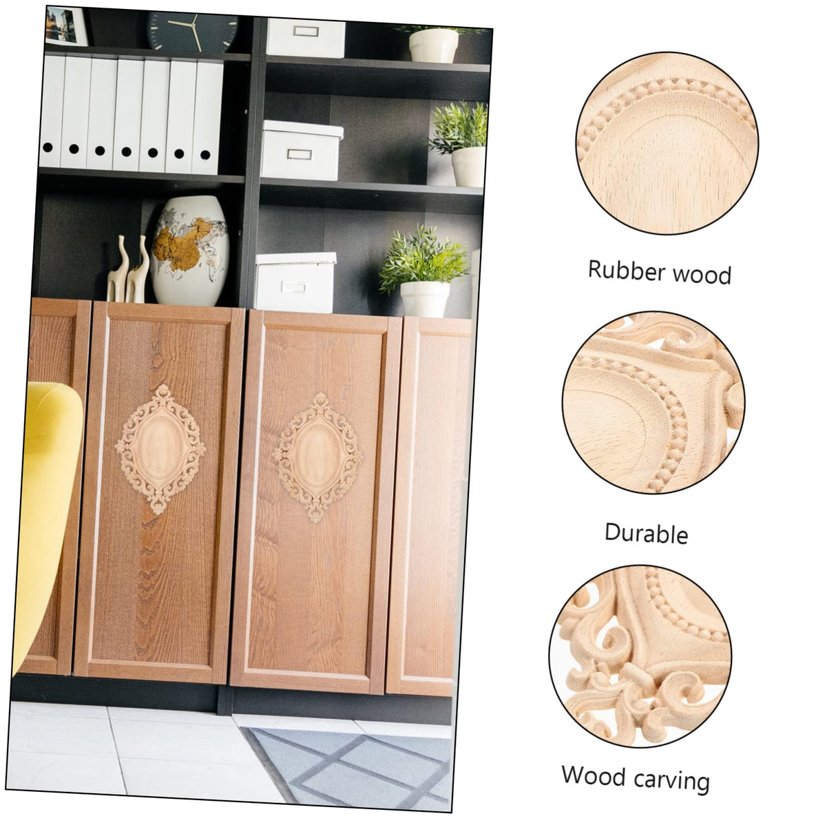 GRIRIW 2pcs Wood Carving Decals Carved Wood Appliques Floral Applique Wooden Carving Applique Peel and Stick Mirrors for Wall Carved Wood Wall Art Panel Floor 3D Semi-Finished Product GRIRIW