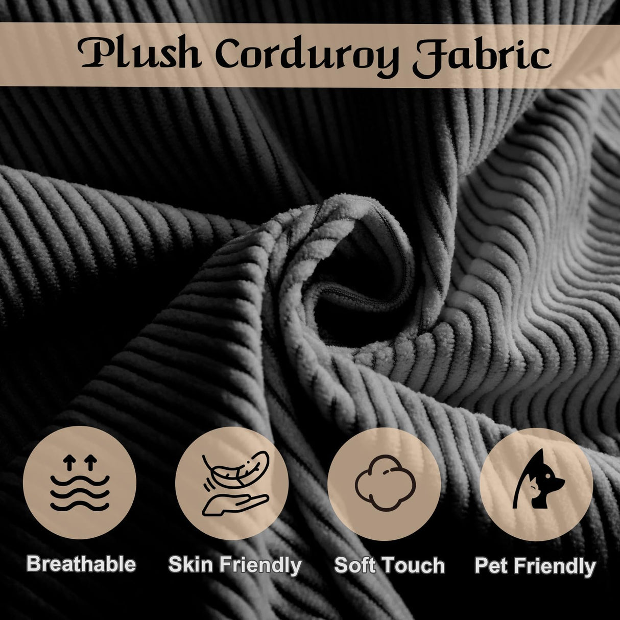 Boneless Sectional Couches for Living Room Furniture, 6-in-1 Convertible Oversized Sofa Bed, L Shaped Cloud Sectional Couch, Corduroy Upholstered Deep Seat Sofa, No Assembly (Black) SCZMWJ