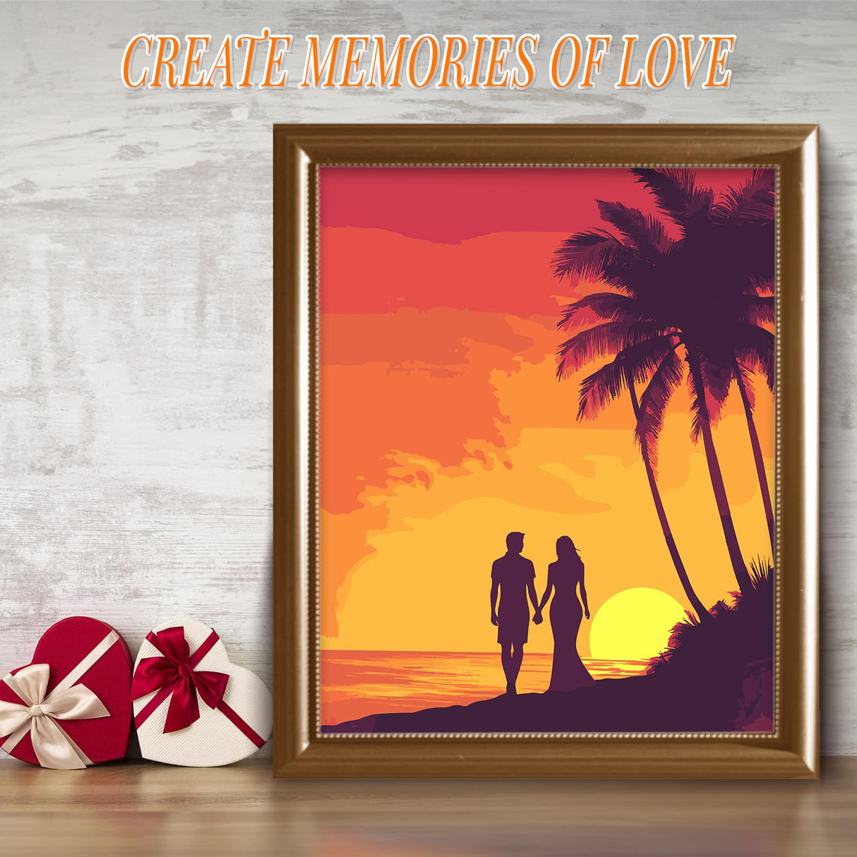 HTVRONT Paint by Number Kits for Adults, Beach Sunset Couple Easy Paint by Numbers Kits for Beginner, Adult Paint by Numbers on Canvas for Relax Gift Home Wall Decor 16x20in HTVRONT