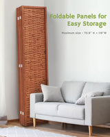 JOSTYLE Room Divider with Natural Bamboo, 6-Panel Folding Privacy Screen Room Divider- Saddle Brown JOSTYLE