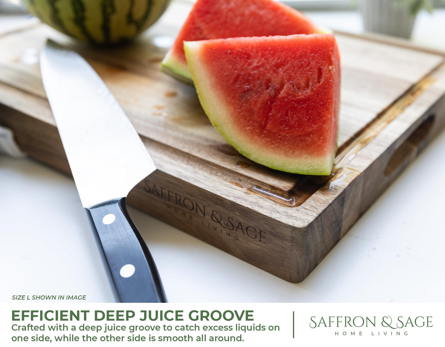 Saffron & Sage Large Wood Cutting Board - Thick 16 x 12 x 1.5 Inch Acacia Wooden Cutting Boards for Kitchen use with Deep Juice Groove, Reversible - WoodArtSupply