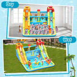 FINCOME Inflatable Bounce House for Kids, Water Bounce House with Double Slides Outdoor Indoor, Jumping Bouncy Castle with Air Blower for Park Backyard Party Birthday (with 750W Blower) FINCOME