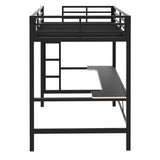 SOFTSEA Full Gaming Loft Bed with Desk & LED Lights, Heavy-Duty Metal Loft Bed with USB Charging Stations, Full Size Gaming Bed with Guardrails for Adults Kids Teens, Easy Assembly, Black SOFTSEA