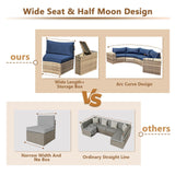 ECOTOUGE Half Moon Patio Furniture Set, 7-Piece All-Weather Wicker Curved Sofa Set, Half Moon Outdoor Couch with High Backs, Fit for Pool Backyard Balcony Garden(Blue) ECOTOUGE