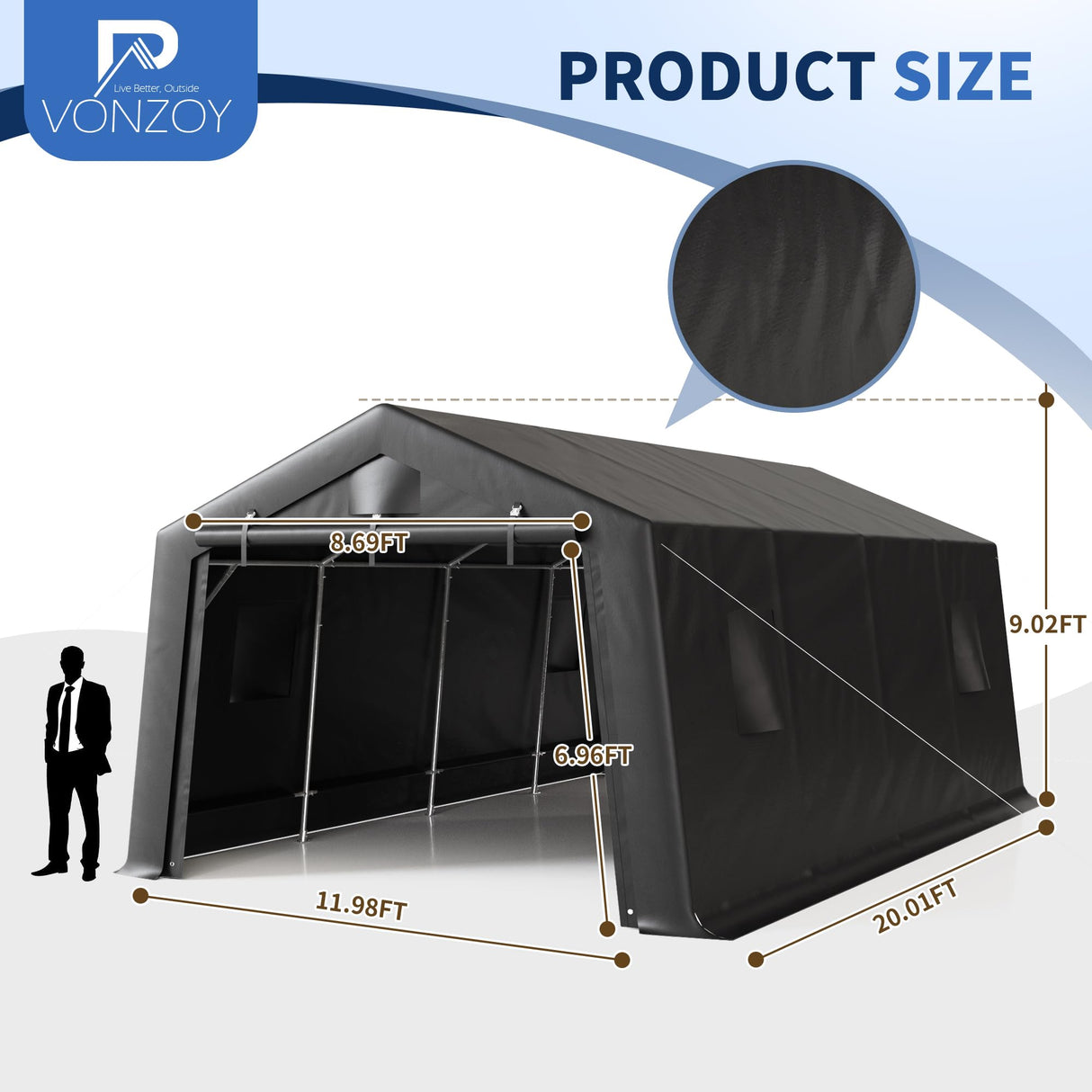 VONZOY 12'×20' Heavy Duty Carport,Car Canopy Portable Garage with Roll-up Zipper Door,Thick Shelter Storage Canopy Tent with All-Steel Metal Frame,Sunshade Waterproof for Motorcycle Car, Truck,SUV VONZOY
