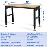 GarveeTech Adjustable Workbench 48"x20", 2000 lbs Load Capacity, Height Adjustable 29.5"-38.4", Ideal Heavy-Duty Garage Worktable with Built-in Power Outlet for Home, Office & Workshop GarveeTech