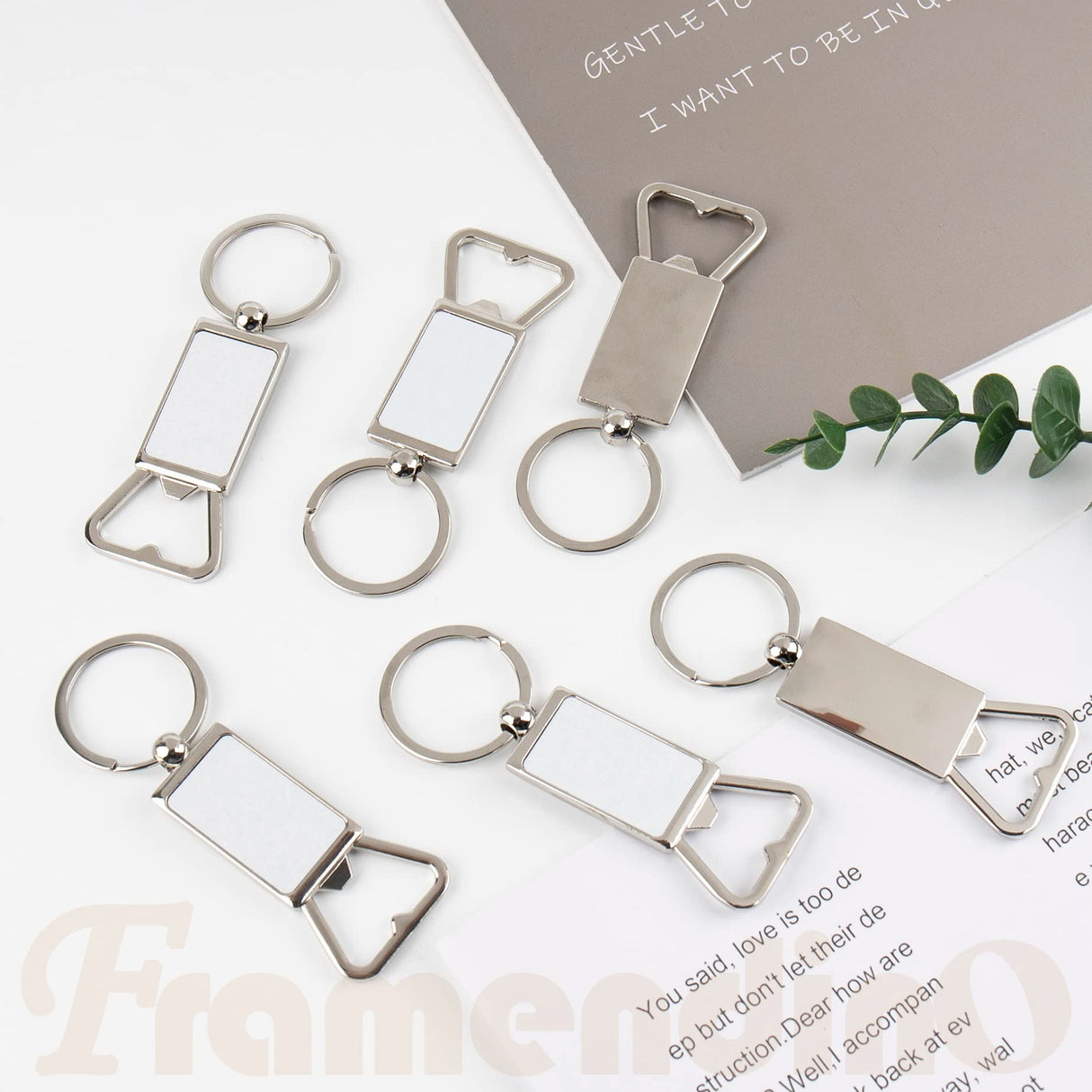Framendino, 40 Pack Sublimation Blanks Keychains Metal Bottle Opener Transfer Rectangle Aluminum Keychain Key Rings for DIY Custom Personalized Sublimation Photo Framendino