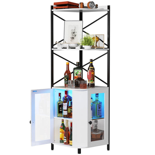 SEPTBOT Corner Bar Cabinet, Liquor Cabinet with RGB LED Light, 5 Tier Corner Cabinet with Adjustable Shelf for Mini Bar, Living Room, Home, Small Space