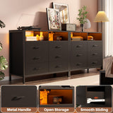 Hyomdeck Black Dresser for Bedroom, 6 Drawer Dresser with LED Lights and Power Outlet, Wood Dresser, Tall Chest of Drawer Storage Organizer, Dresser TV Stand for Living Room, Hallway, Entryway Hyomdeck