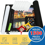 Portable Puzzle Mat Roll Up - with 9 Glue Sheets, Sorting Trays, Hand Pump, Inflatable Tube, and Storage Bag - Perfect for Kids and Adults (Black, 1500pcs) FELIZROCA