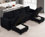 Belffin Velvet U Shaped Sectional Sofa Couch with Storage Ottoman Convertibel Sectional Sofa with Reversible Chaises Black Belffin
