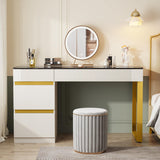 Tribesigns Vanity Desk with Glass Top, 4 Drawers Makeup Vanity Table, Modern Makeup Dresser Desk, White Gold Vanities with Visual Drawer for Bedroom Tribesigns