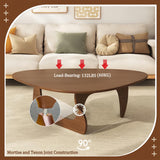 Wood Coffee Table, Mid Century Modern Triangle Coffee Table for Living Room, Rustic Solid Wood Legs and Tabletop, Farmhouse Walnut Accent Center Table for Small Spaces DESYIFO