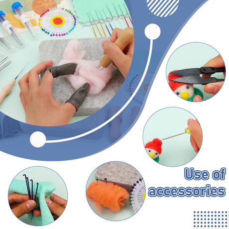 Mayboos Felting Kit - 6"x6" Felting Pad & Tools with Needles, Finger Guards, Wooden Handle Scissor, Bag for Beginner & Professional DIY Mayboos