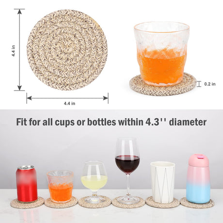 ABenkle 8 Pcs Drink Coasters with Holder, Cotton Woven Absorbent Coasters for Drinks, Minimalist Home Decor Coaster Set for Wooden Tabletop Protection Table, 4 inches Mixed Brown ABenkle