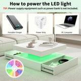 White LED Coffee Table for Living Room, Square Coffee Table with Lights, Lighted Cocktail Table, Mid Century Table with Lights, Modern Center Table with Storage, High Glossy Surface, 30 Inch WoodArtSupply