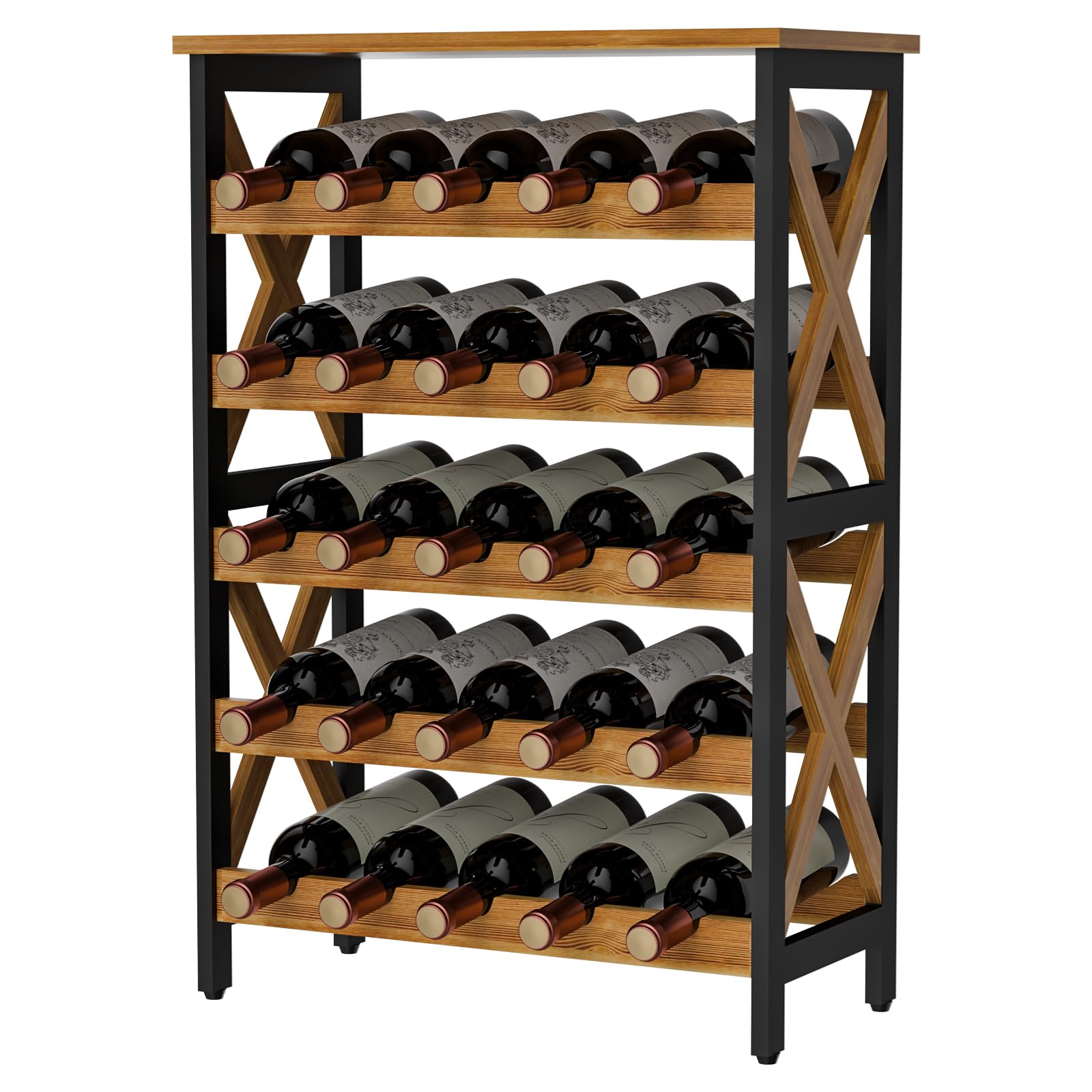 LUMAMU 25 Bottle Wine Rack Freestanding Floor Rustic Wine Holder Stand 5 Tier Wobble-Free Tall Wine Racks Wine Large Display Storage Shelf for Cellar - WoodArtSupply