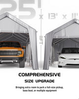 GarveeLife 25'x 13'x 11' Windproof Carport Top Replacement Cover Grey Heavy-Duty Garage Top Tent Shelter Tarp Waterproof & UV Protected (Top Cover ONLY, Frame Not Included) GarveeLife