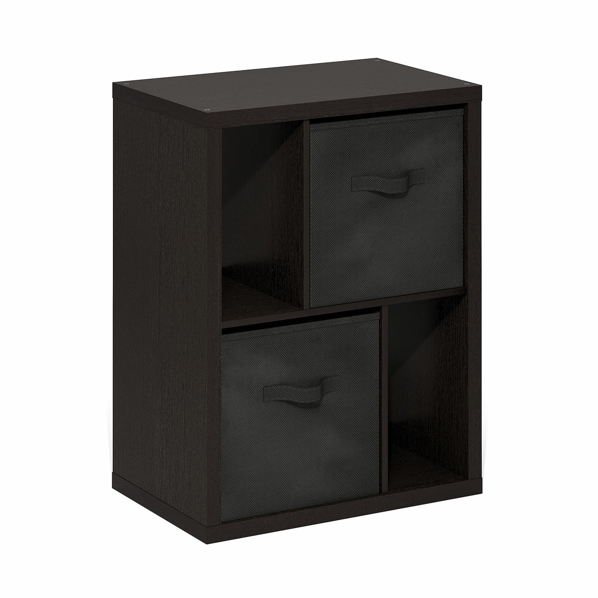 Furinno Viola Storage Shelf, 4-Tier Storage Rack with Bins, Book Shelf, Bookshelf, Display Rack with Drawer Bins, Extra Thick Frame, for Organization, Living Room, Home Office, Black Dark Oak Furinno