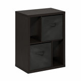 Furinno Viola Storage Shelf, 4-Tier Storage Rack with Bins, Book Shelf, Bookshelf, Display Rack with Drawer Bins, Extra Thick Frame, for Organization, Living Room, Home Office, Black Dark Oak Furinno