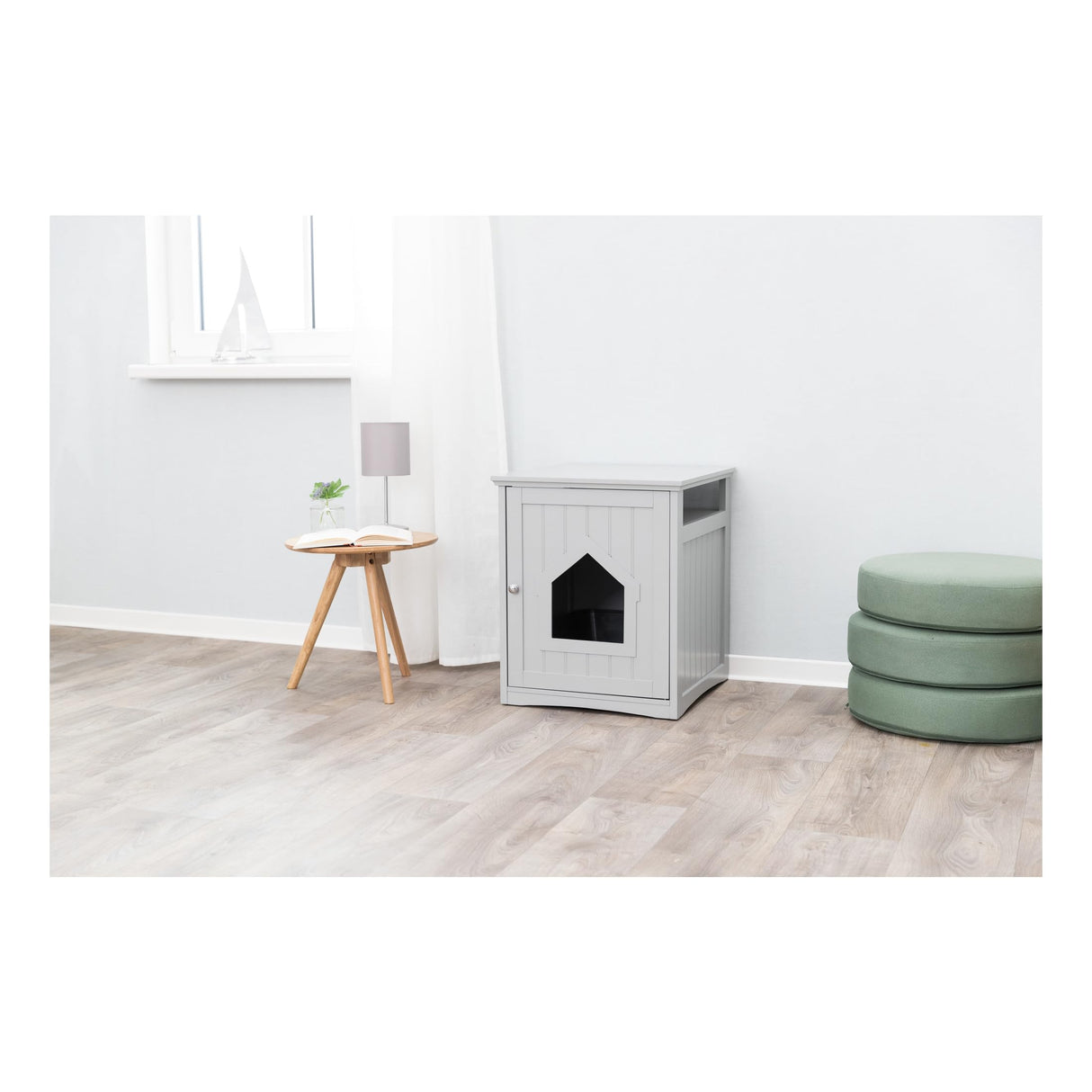 TRIXIE Furniture Litter Box Enclosure (Gray) Hidden Litter Box for Cats with Shelf, Classic Style, Big Front Door for Easy Cleaning, Large Hole for Convenient Entry, Use As Side Table or Nightstand TRIXIE