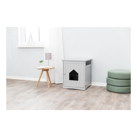 TRIXIE Furniture Litter Box Enclosure (Gray) Hidden Litter Box for Cats with Shelf, Classic Style, Big Front Door for Easy Cleaning, Large Hole for Convenient Entry, Use As Side Table or Nightstand TRIXIE